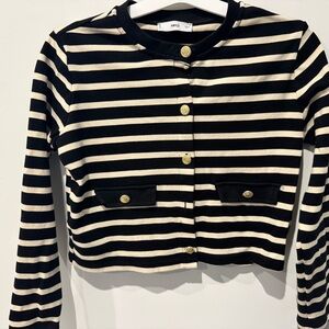 Mango Black and Cream Striped Cardigan